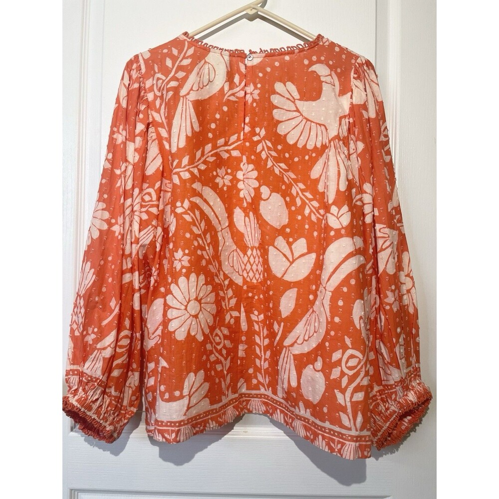 FARM RIO Orange Neon Jungle Blouse Size Large - Picture 4 of 12